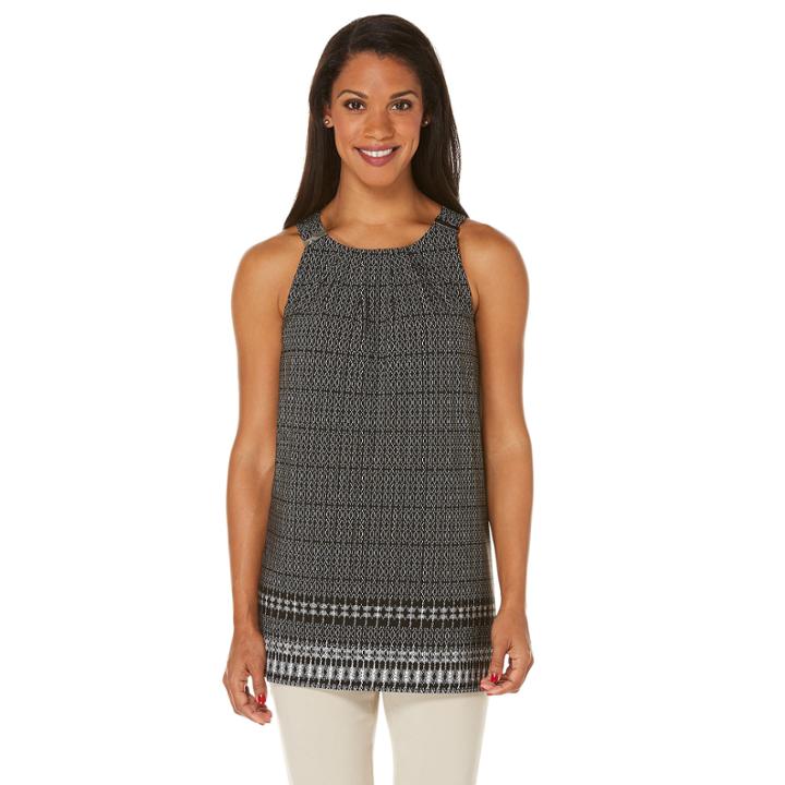 Rafaella Sleeveless Crew Neck Knit Bordered Blouse