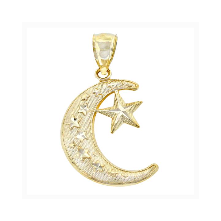 14k Yellow Gold Moon & Star Charm Pendant