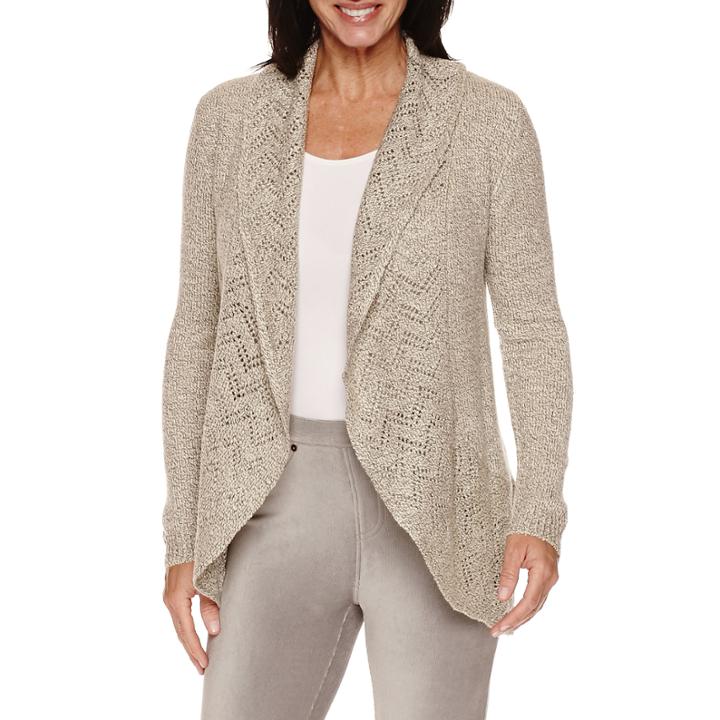 Sag Harbor Long Sleeve Pointelle Stitch Placket Cardigan