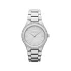 Liz Claiborne Womens Silver-tone Crystal-accent Boyfriend Watch