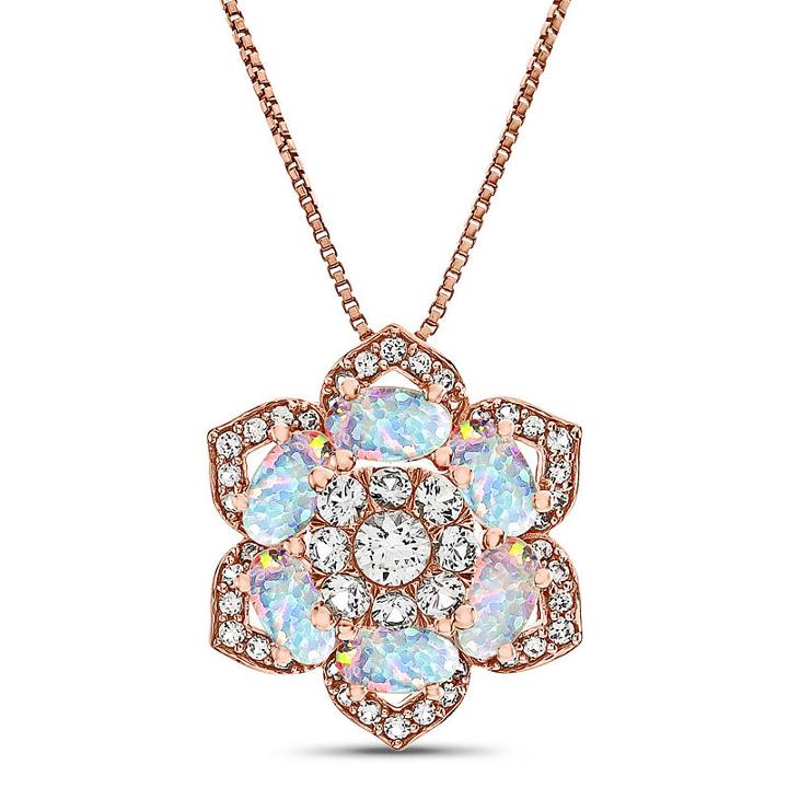 Womens Lab Created White Opal 14k Rose Gold Over Silver Pendant Necklace