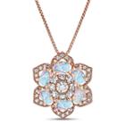 Womens Lab Created White Opal 14k Rose Gold Over Silver Pendant Necklace