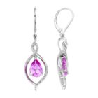 Lab-created Pink Sapphire And Diamond-accent Sterling Silver Drop Earrings