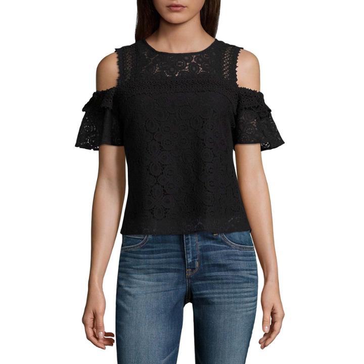 Project Runway Lace Trim Off The Shoulder Top