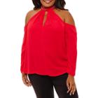Bold Elements Long Sleeve Jewel Chocker Neck Blouse - Plus