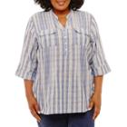 Lark Lane True Blue Striped Henley Tunic- Plus