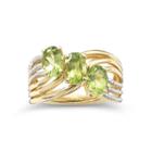 14k Gold-plated 3-stone Peridot & Diamond-accent Ring