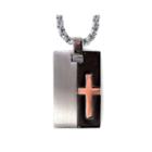 Mens Tri-tone Stainless Steel Cross Dog Tag Necklace