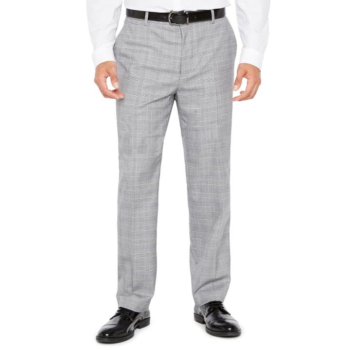 Men's Jf Stretch Black White Flat-front Straight-leg Slim-fit Pant