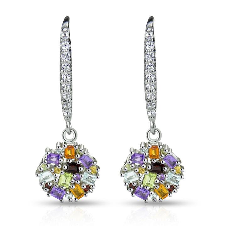Multi Color Topaz Sterling Silver Drop Earrings