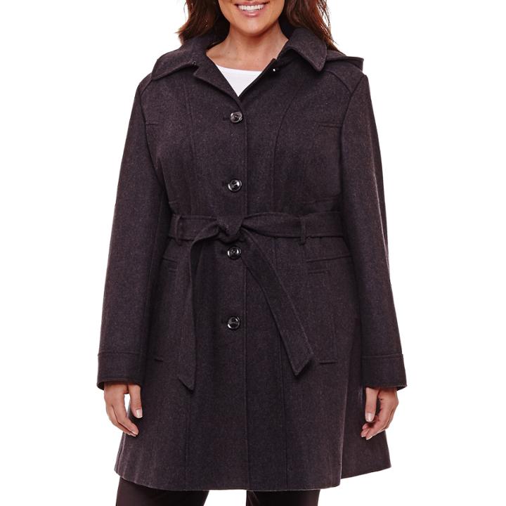 Liz Claiborne Midweight Belted Peacoat-plus