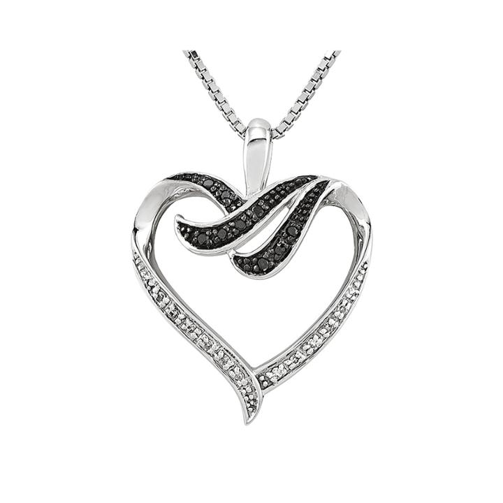 1/10 Ct. T.w. White And Color-enhanced Black Diamond Sterling Silver Heart Pendant Necklace