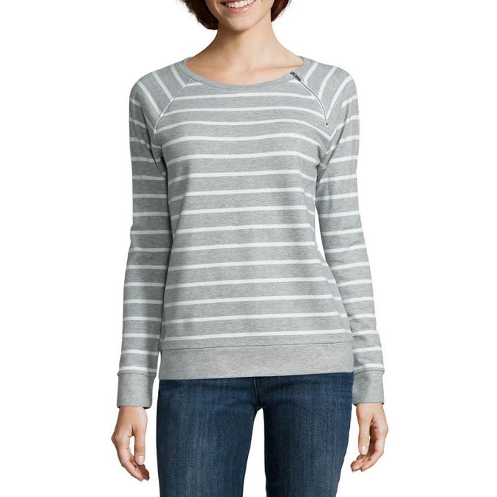 Liz Claiborne Long-sleeve Zip-shoulder Sweatshirt - Petite