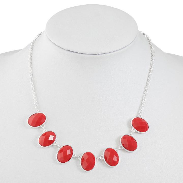 Liz Claiborne Womens Red Oval Collar Necklace