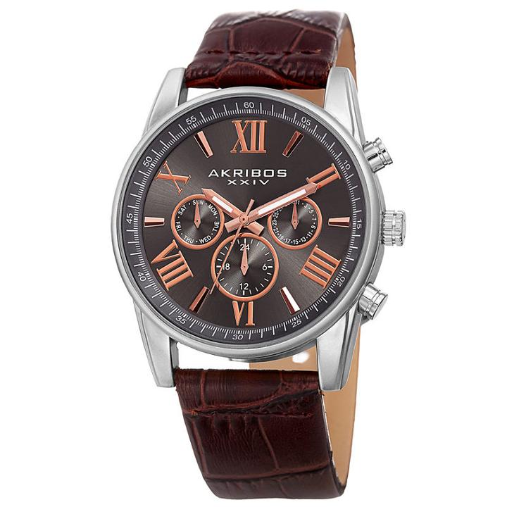 Akribos Xxiv Unisex Brown Strap Watch-a-911ssbr