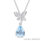 Laura Ashley Womens Genuine Blue Blue Topaz Butterfly Pendant Necklace