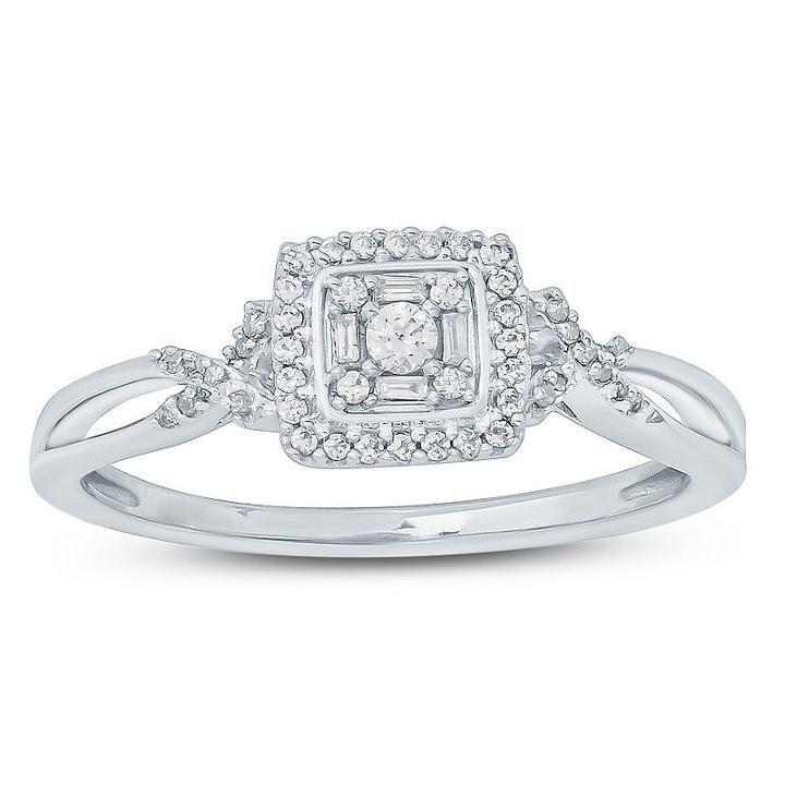 Promise My Love Womens 1/6 Ct. T.w. Genuine Multi-shape White Diamond Sterling Silver Promise Ring