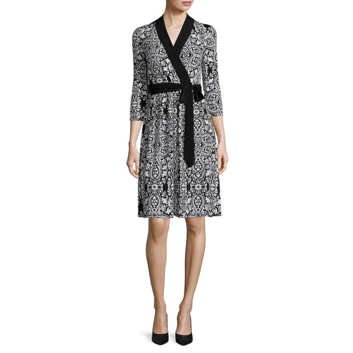 Liz Claiborne 3/4-sleeve Scroll Print Wrap Dress