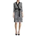 Liz Claiborne 3/4-sleeve Scroll Print Wrap Dress