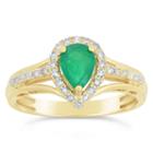 Womens 1/5 Ct. T.w. Genuine Emerald Green 10k Gold Pear Cocktail Ring