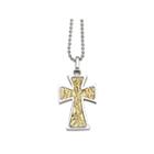 Mens Stainless Steel 14k Yellow Gold Accent Cross Pendant