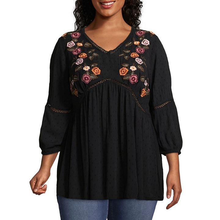 Arizona 3/4 Sleeve Peasant Top-juniors Plus
