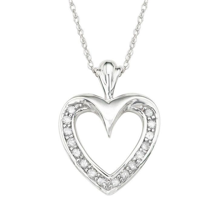 Womens 1/6 Ct. T.w. Genuine White Diamond Heart Pendant Necklace