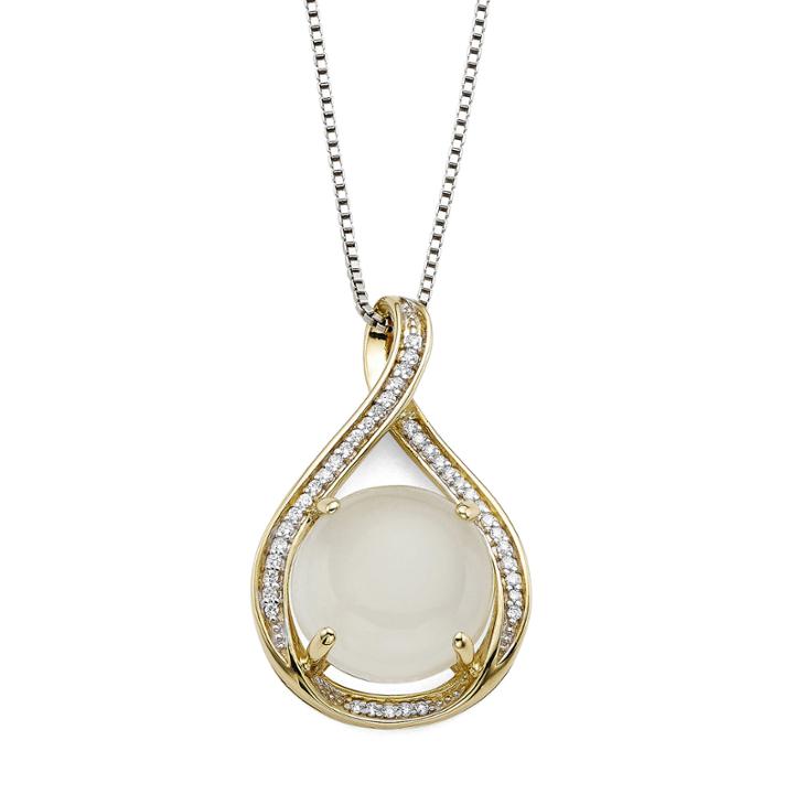 Sterling Silver Moonstone And Lab-created White Sapphire Pendant Necklace