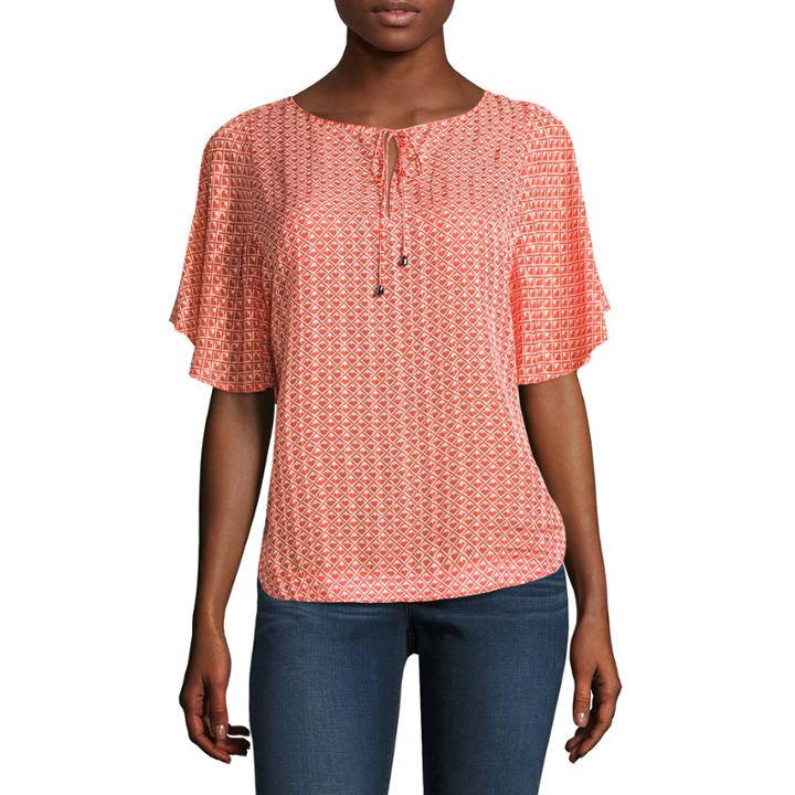 Stylus Short Sleeve Keyhole Neck Blouse