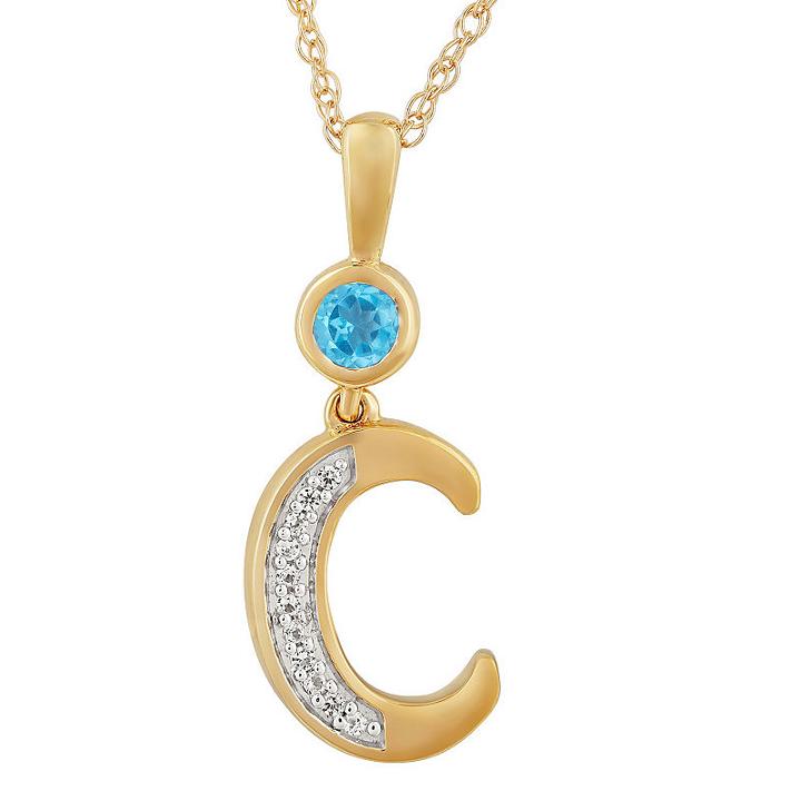 C Womens Genuine Blue Topaz 14k Gold Over Silver Pendant Necklace