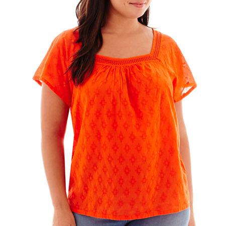St. John's Bay Short-sleeve Squareneck Woven Top - Plus