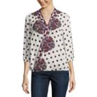Liz Claiborne 3/4 Sleeve V Neck Woven Blouse-talls