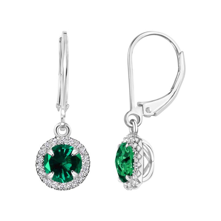 Lab Created Emerald Sterling Silver Drop Earrings