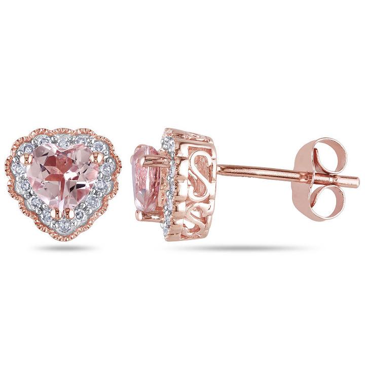 1/10 Ct. T.w. Pink Morganite Heart Ear Pins