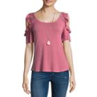 Self Esteem Short Sleeve Round Neck Knit Ruffled Blouse-juniors