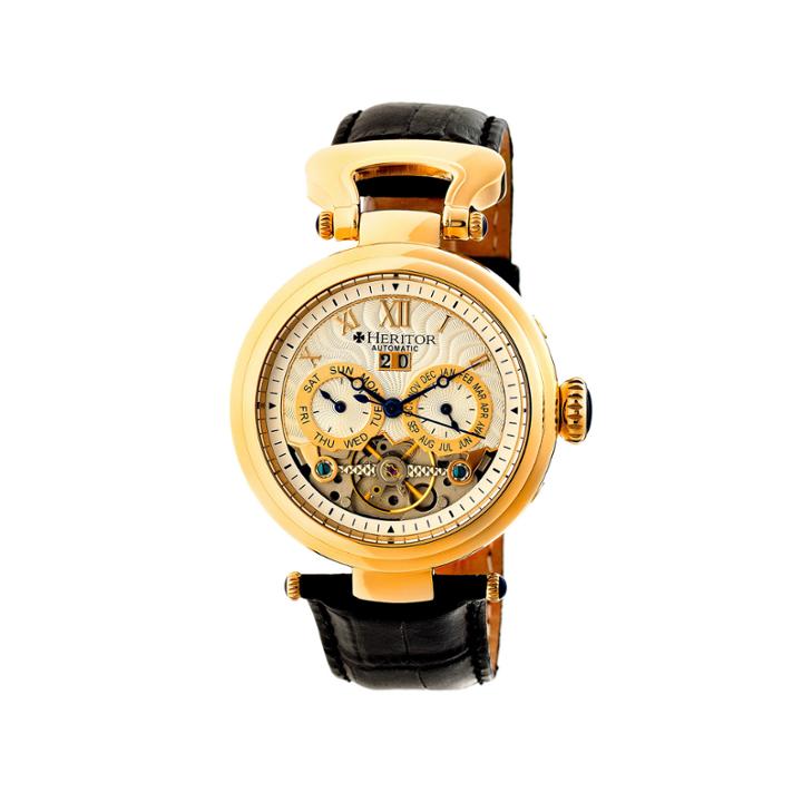 Heritor Automatic Ganzi Mens Leather Day & Date-gold/silver Watches