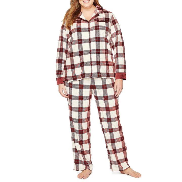 Liz Claiborne Microfleece Notch Collar Pj Set-plus
