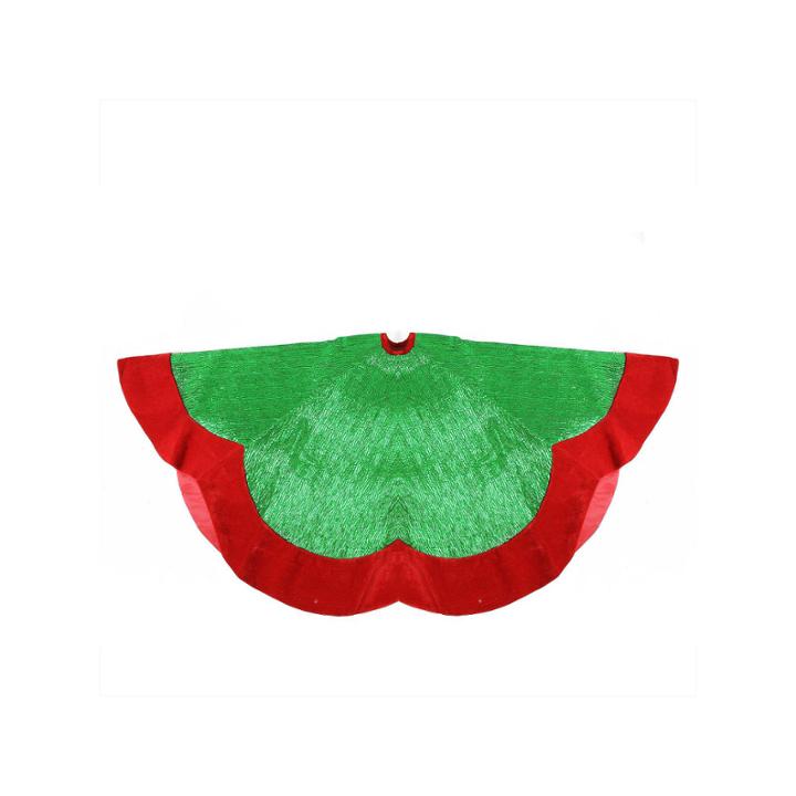 60 Green Metallic Pleated Red Velvet Trimmed Scalloped Edge Christmas Tree Skirt