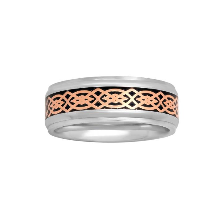 Mens Stainless Steel Tribal Inlay 8mm Wedding Band