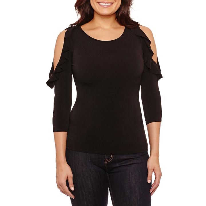 Bisou Bisou Ruffle Cold Shoulder Top