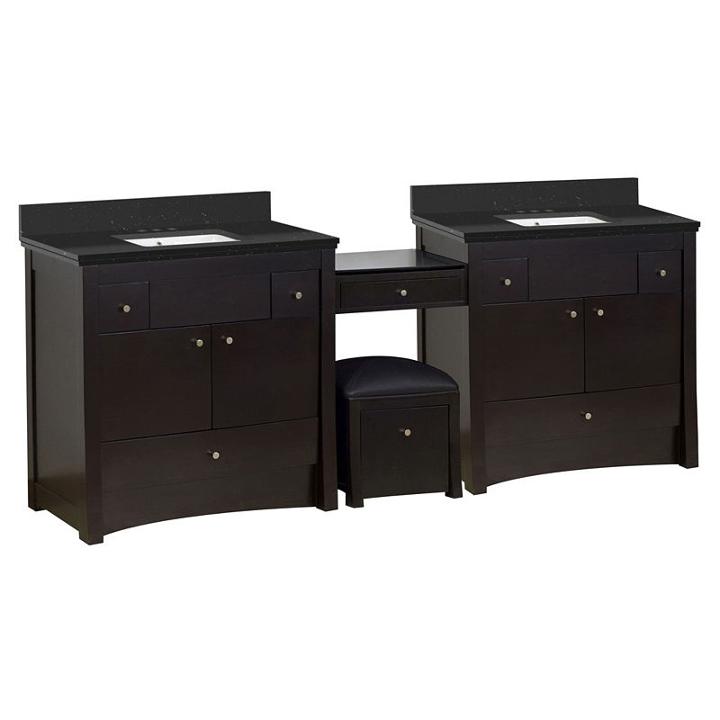 93.25-in. W Floor Mount Distressed Antique Walnutvanity Set For 3h4-in. Drilling Black Galaxy Top White Um Sink