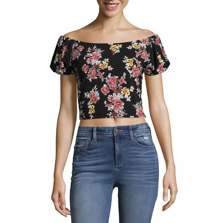Rewind Short Sleeve Mock Neck T-shirt-womens Juniors