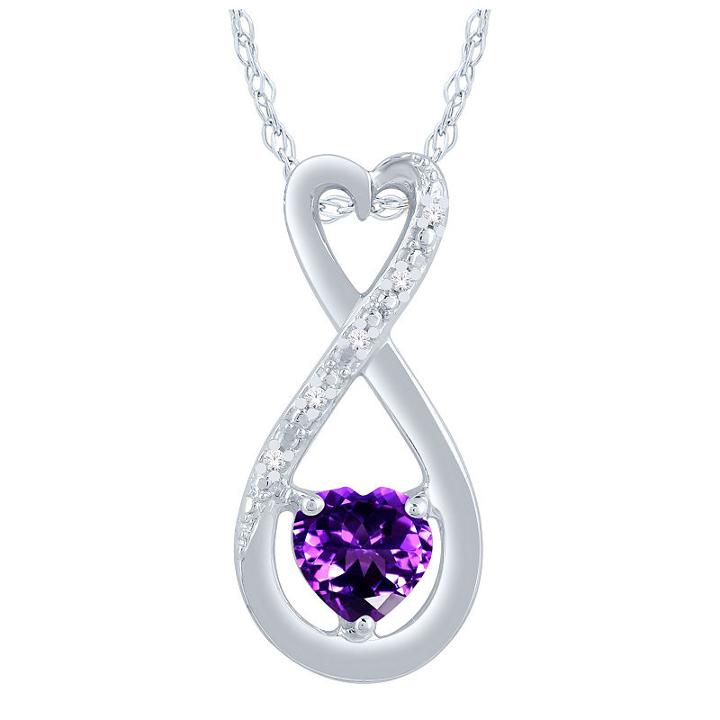 Womens Diamond Accent Genuine Purple Amethyst Heart Pendant