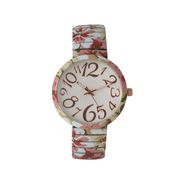 Olivia Pratt Womens Pastel Pink Green Floral Expansion Band Watch 25975pastel Pink Green