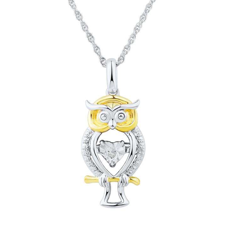 Love In Motion Diamond Accent Sterling Silver Owl Pendant Necklace