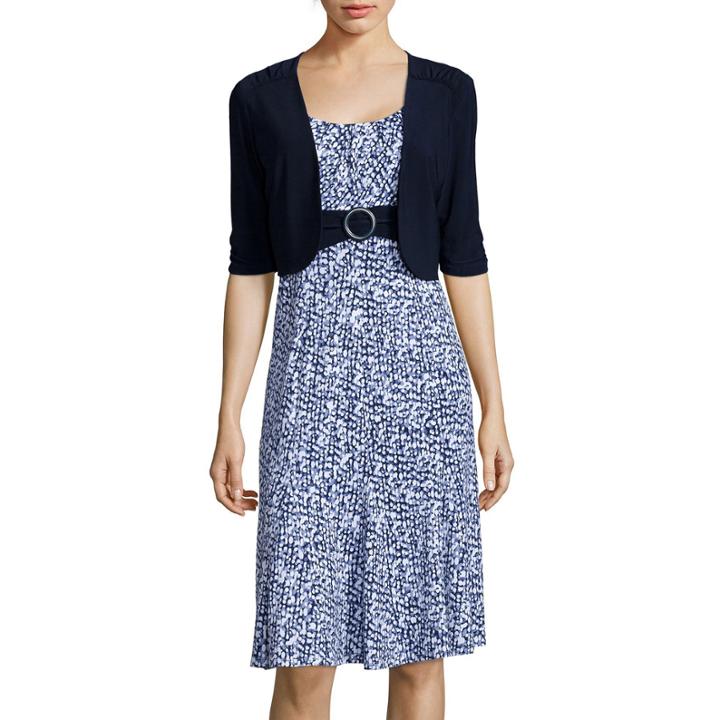 Perceptions 3/4-sleeve Abstract-print Bolero Jacket Dress