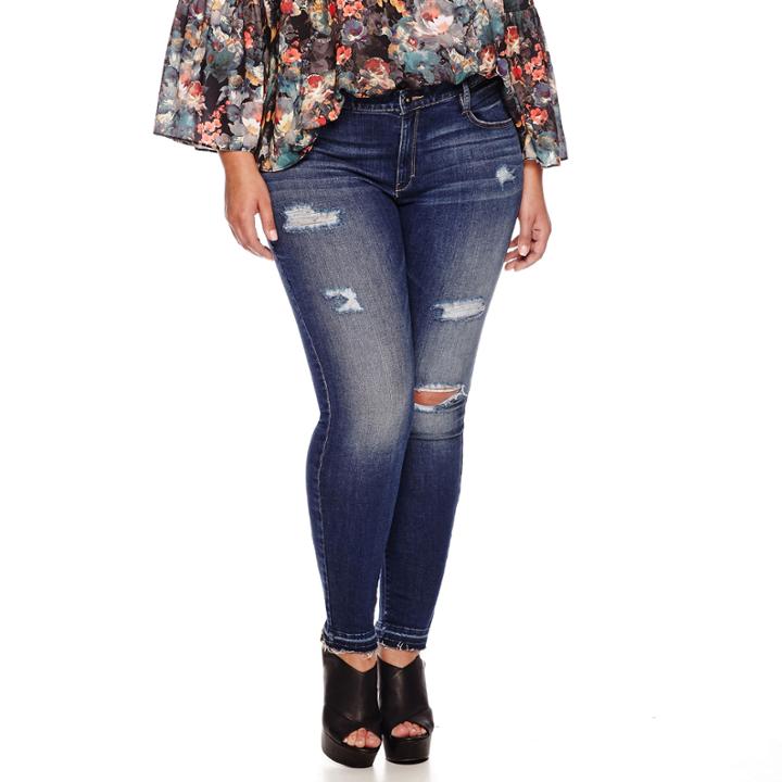 Boutique+ 5-pocket Destructed Skinny Jeans - Plus