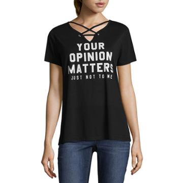 Hybrid Tees Your Opinion Matters Criss Cross Tee - Juniors