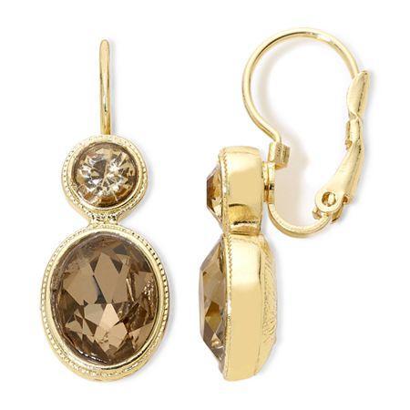 Monet Gold-tone Brown Stones Double-drop Earrings