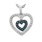 1/6 Ct. T.w. White And Color-enhanced Blue Diamond Double Heart Necklace